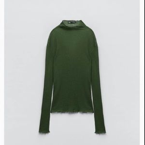 Zara, ribbed mock neck, green top. Worn once.